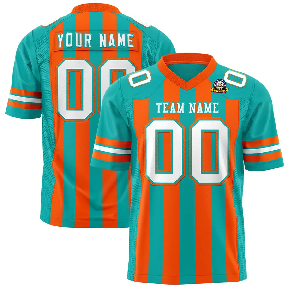 Aqua Orange Thick Stripe Authentic Football Jersey