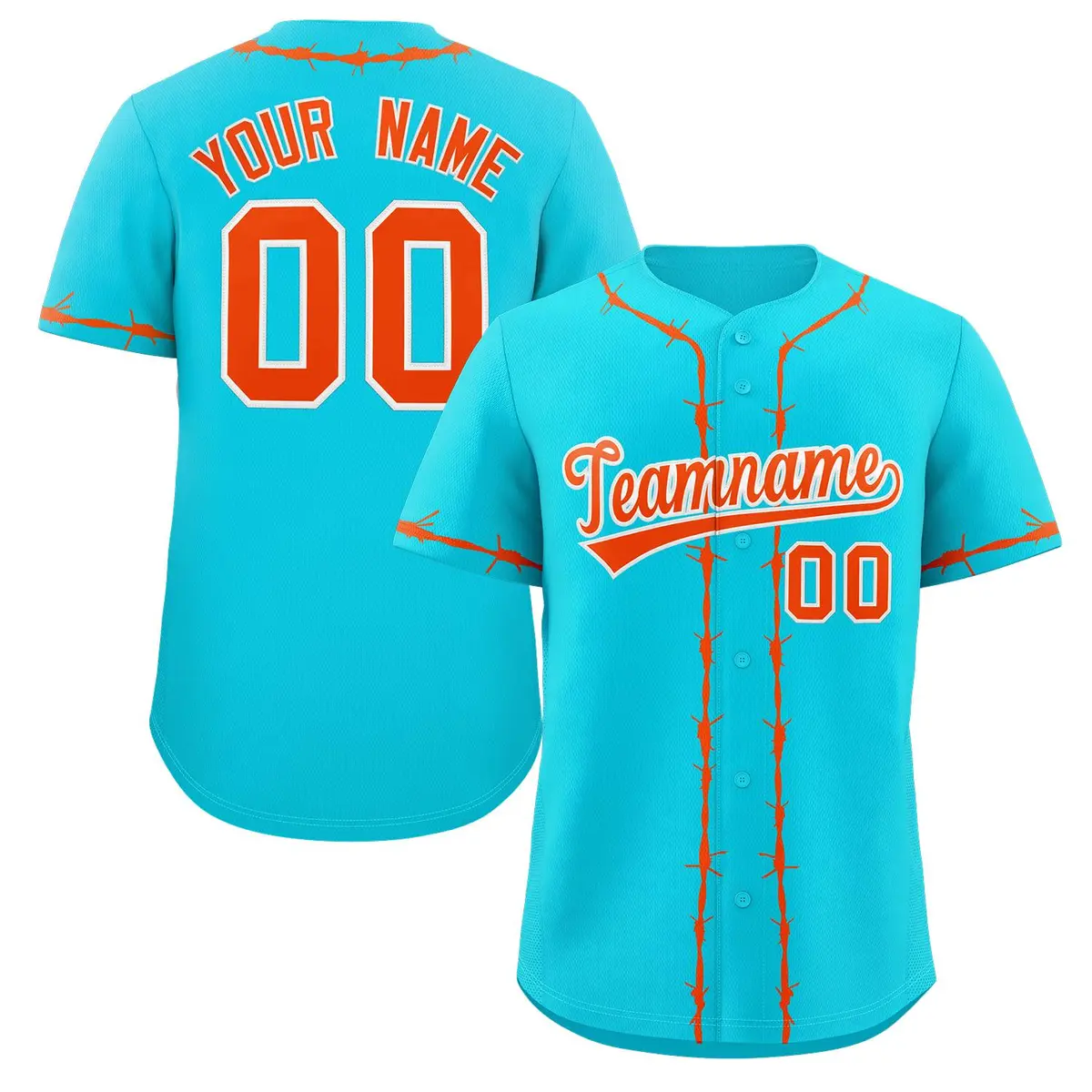 Aqua Orange Thorns Ribbed Authentic Classic Baseball Jersey