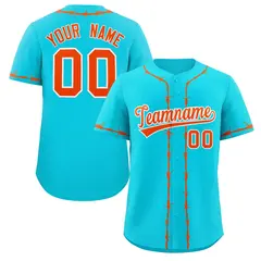 Aqua Orange Thorns Ribbed Authentic Classic Baseball Jersey 1