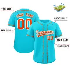 Aqua Orange Thorns Ribbed Authentic Classic Baseball Jersey 2