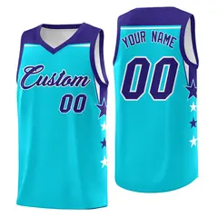 Aqua Orange Two Tone Side Star Color Block Basketball Jersey 1