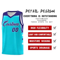 Aqua Orange Two Tone Side Star Color Block Basketball Jersey 2