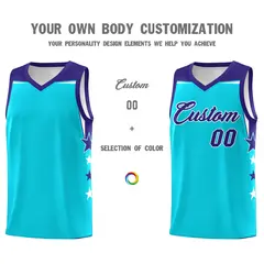 Aqua Orange Two Tone Side Star Color Block Basketball Jersey 3