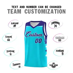Aqua Orange Two Tone Side Star Color Block Basketball Jersey 4