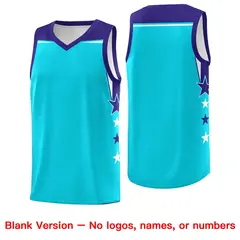 Aqua Orange Two Tone Side Star Color Block Basketball Jersey 6
