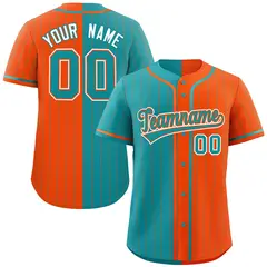 Aqua Orange Two Tone Striped Authentic Baseball Jersey
