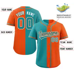 Aqua Orange Two Tone Striped Authentic Baseball Jersey 2