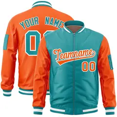 Aqua Orange Two-Tone Varsity Letterman Bomber Jacket