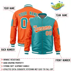 Aqua Orange Two-Tone Varsity Letterman Bomber Jacket 2