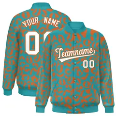 Aqua Orange Varsity Full-Snap Leopard Graffiti Letterman Jacket