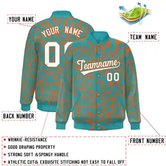 Aqua Orange Varsity Full-Snap Leopard Graffiti Letterman Jacket 2