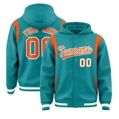 Aqua Orange Varsity Letterman Shoulder Color Block Hoodie Jacket 1