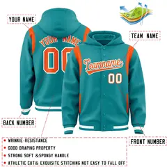 Aqua Orange Varsity Letterman Shoulder Color Block Hoodie Jacket 4