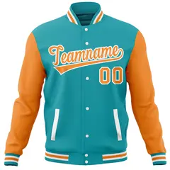 Aqua Orange Varsity Raglan Sleeves Letterman Baseball Jacket 5