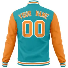 Aqua Orange Varsity Raglan Sleeves Letterman Baseball Jacket 6