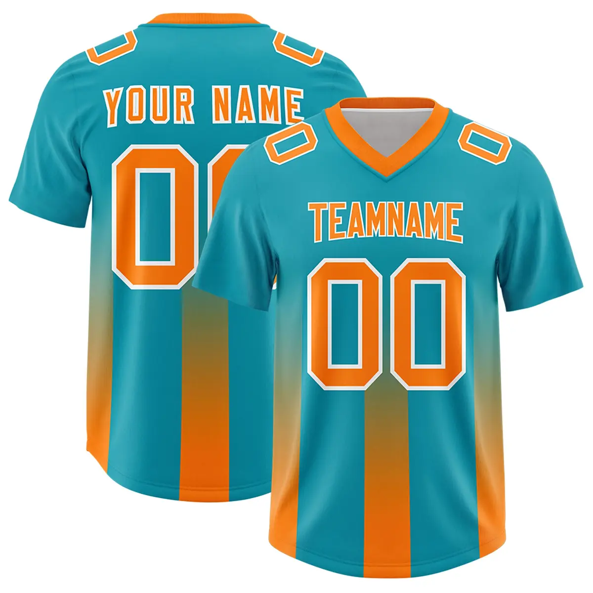 Aqua Orange Vertical Gradient Stripe Team Football Jersey