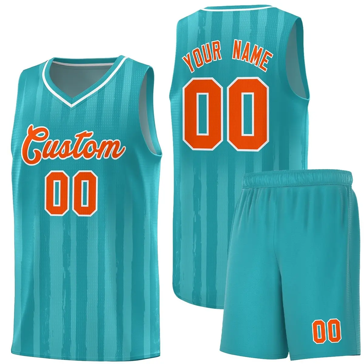 Aqua Orange Vertical Stripe Basketball Team Jersey
