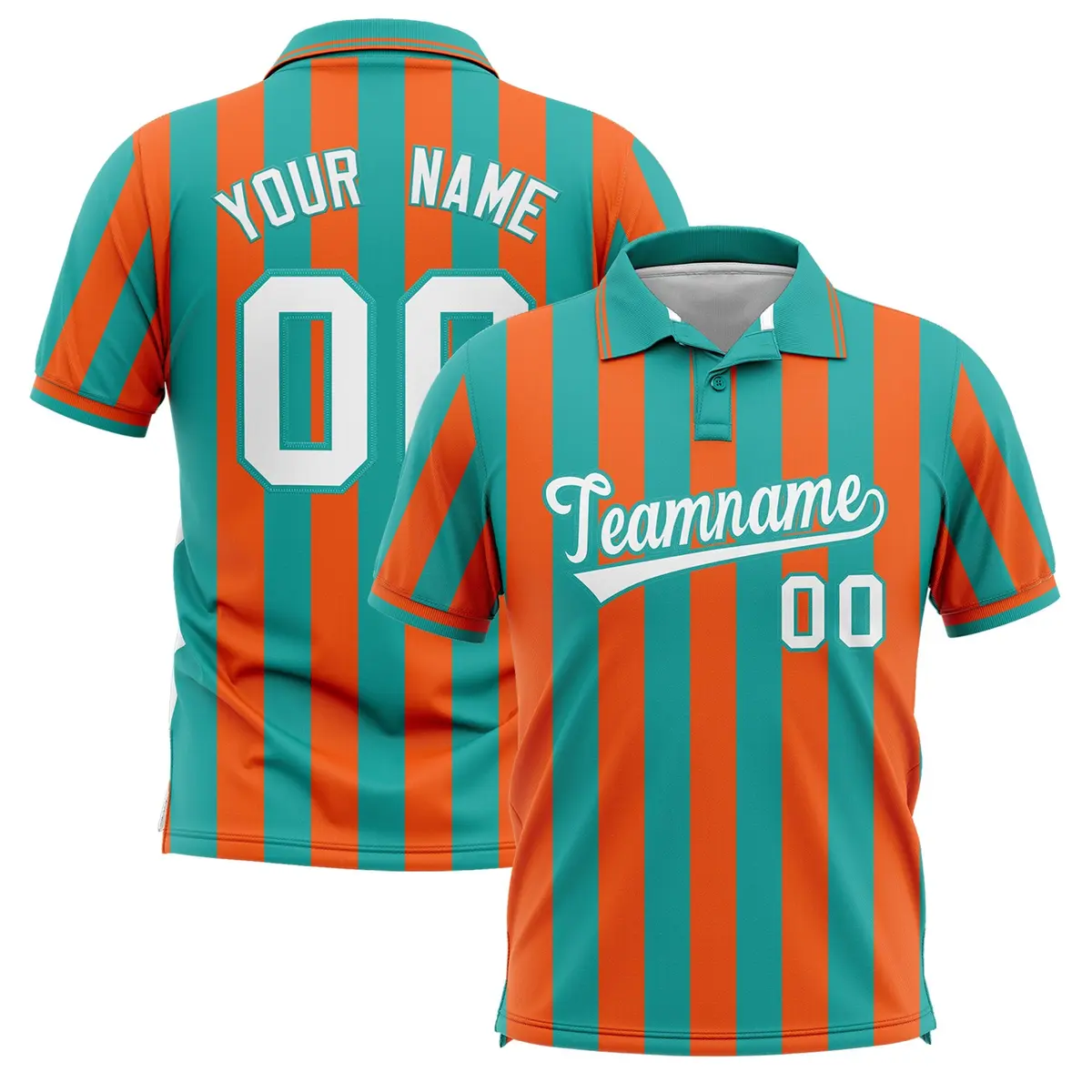 Aqua Orange Vertical Stripes Performance Polo Shirt
