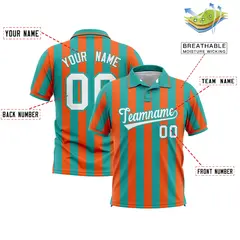 Aqua Orange Vertical Stripes Performance Polo Shirt 2