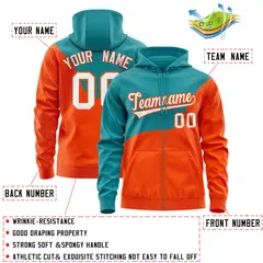 Aqua Orange Wave Color Block Varsity Full-Zip Letterman Hoodie 4
