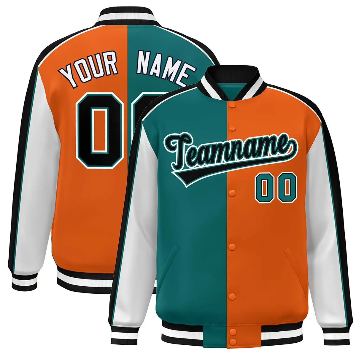 Aqua Orange White-Black Color Block Varsity Bomber Baseball Jacket