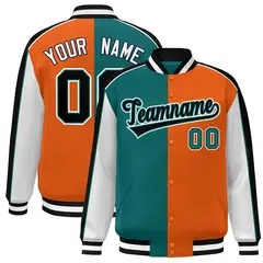Aqua Orange White-Black Color Block Varsity Bomber Baseball Jacket
