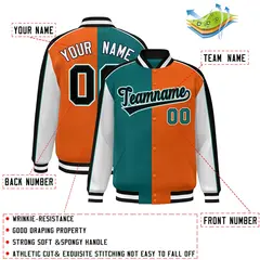 Aqua Orange White-Black Color Block Varsity Bomber Baseball Jacket 2