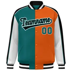 Aqua Orange White-Black Color Block Varsity Bomber Baseball Jacket 3
