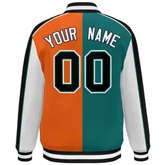 Aqua Orange White-Black Color Block Varsity Bomber Baseball Jacket 4