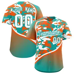 Aqua Orange White Camo Gradient Fashion Baseball Jersey 1