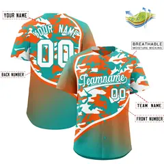 Aqua Orange White Camo Gradient Fashion Baseball Jersey 2