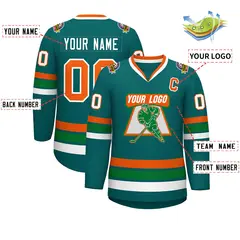 Aqua Orange-White Classic Hockey Jersey 2