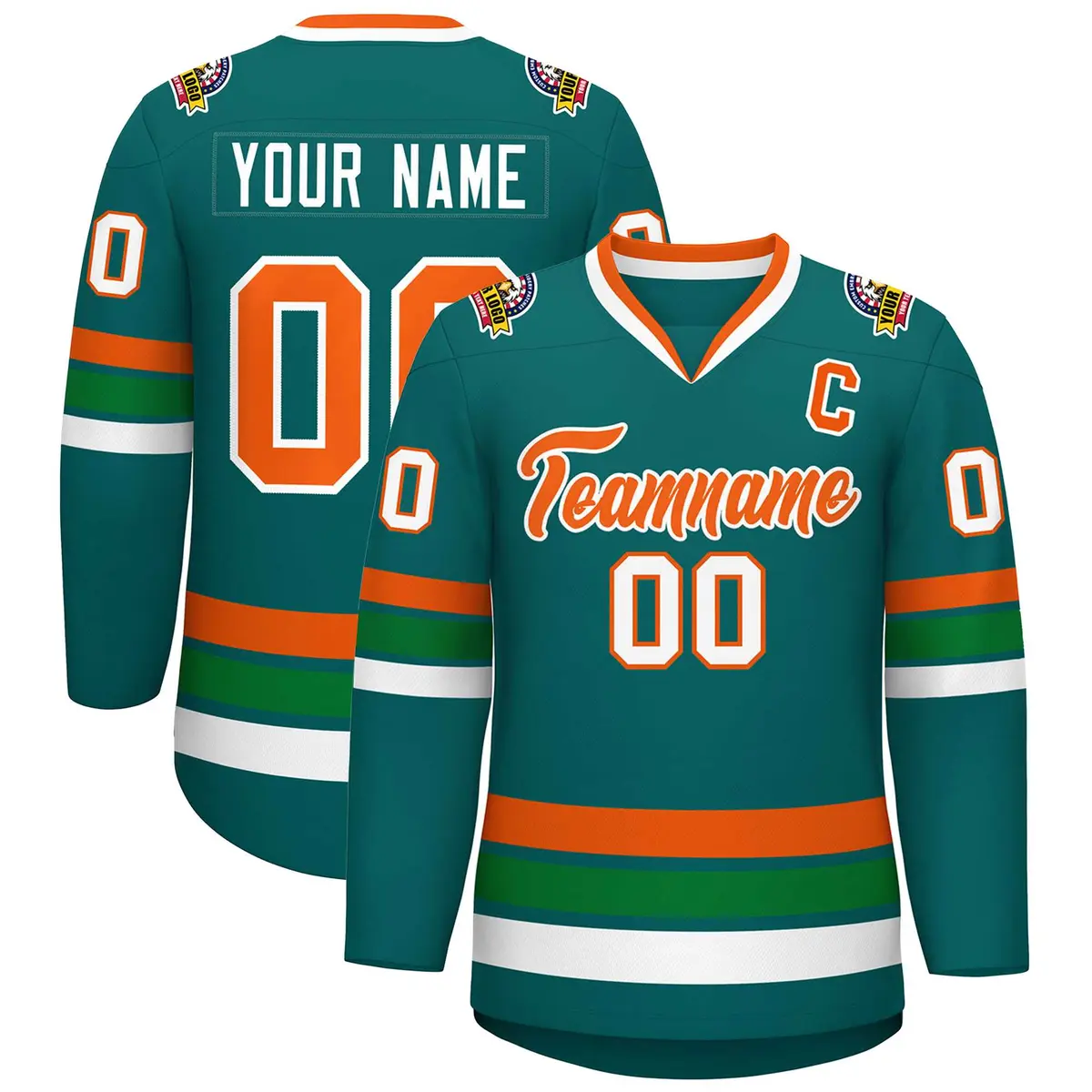 Aqua Orange-White Classic Hockey Jersey