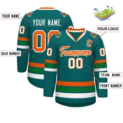 Aqua Orange-White Classic Hockey Jersey 2