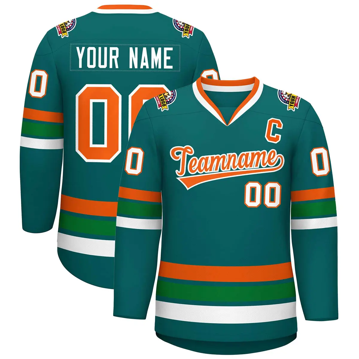 Aqua Orange-White Classic Hockey Jersey