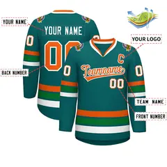 Aqua Orange-White Classic Hockey Jersey 2