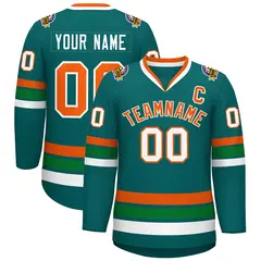 Aqua Orange-White Classic Hockey Jersey 1