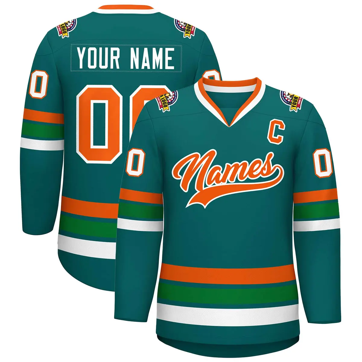 Aqua Orange-White Classic Hockey Jersey