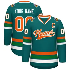 Aqua Orange-White Classic Hockey Jersey 1