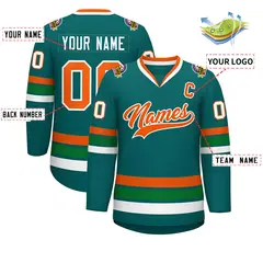 Aqua Orange-White Classic Hockey Jersey 2