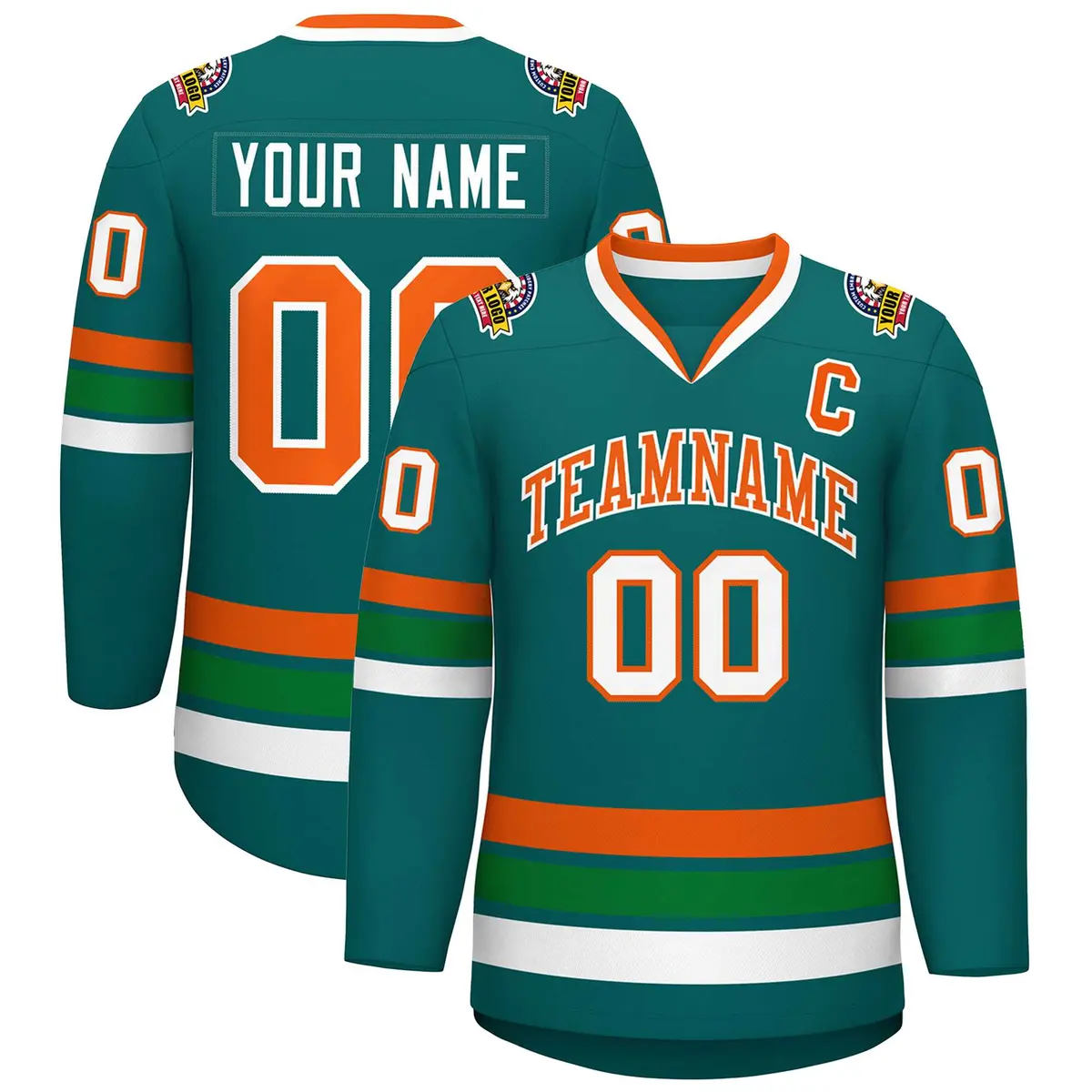 Aqua Orange-White Classic Hockey Jersey