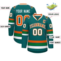 Aqua Orange-White Classic Hockey Jersey 2