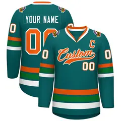 Aqua Orange-White Classic Hockey Jersey 1