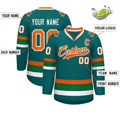 Aqua Orange-White Classic Hockey Jersey 2