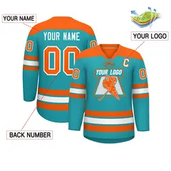 Aqua Orange White Classic Lace-Up Neck Hockey Jersey 2