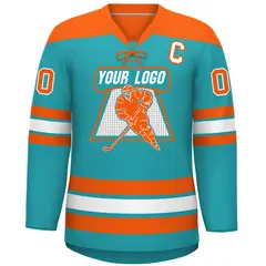 Aqua Orange White Classic Lace-Up Neck Hockey Jersey 3