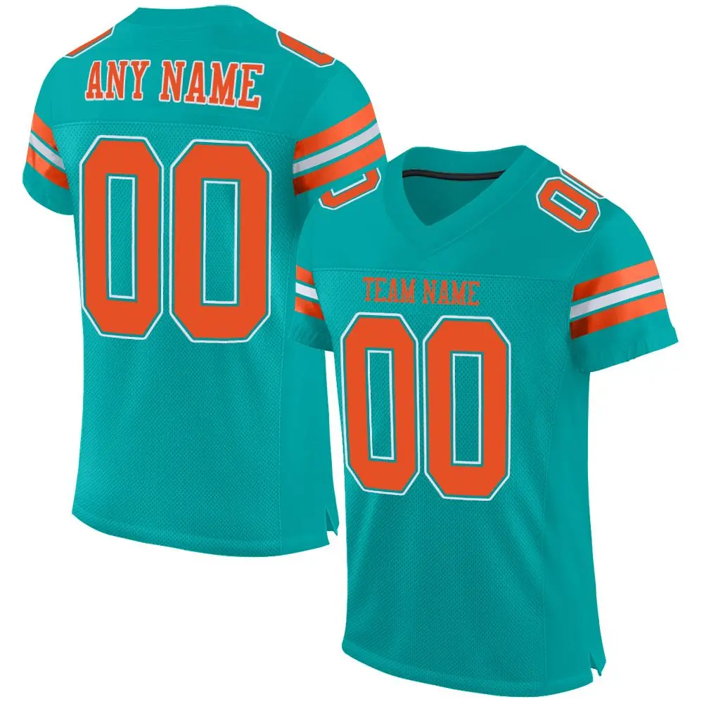 Aqua Orange-White Classic Mesh Authentic Football Jersey