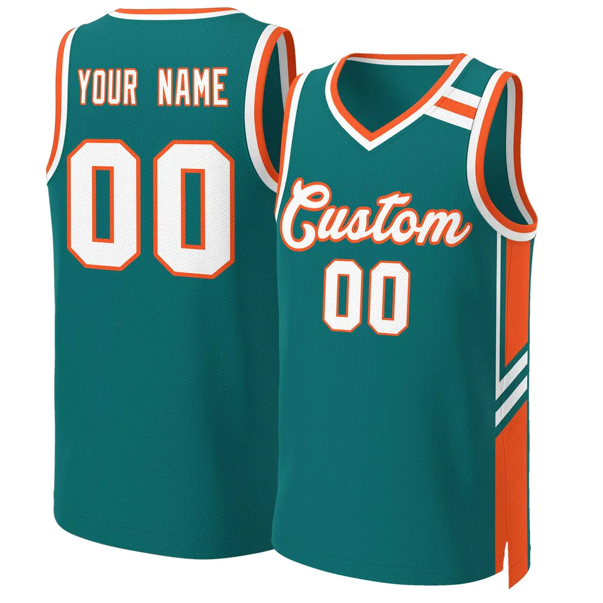 Aqua Orange White Classic Mesh Basketball Jersey