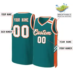 Aqua Orange White Classic Mesh Basketball Jersey 2