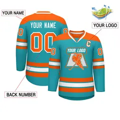 Aqua Orange-White Classic V-Neck Hockey Jersey 2